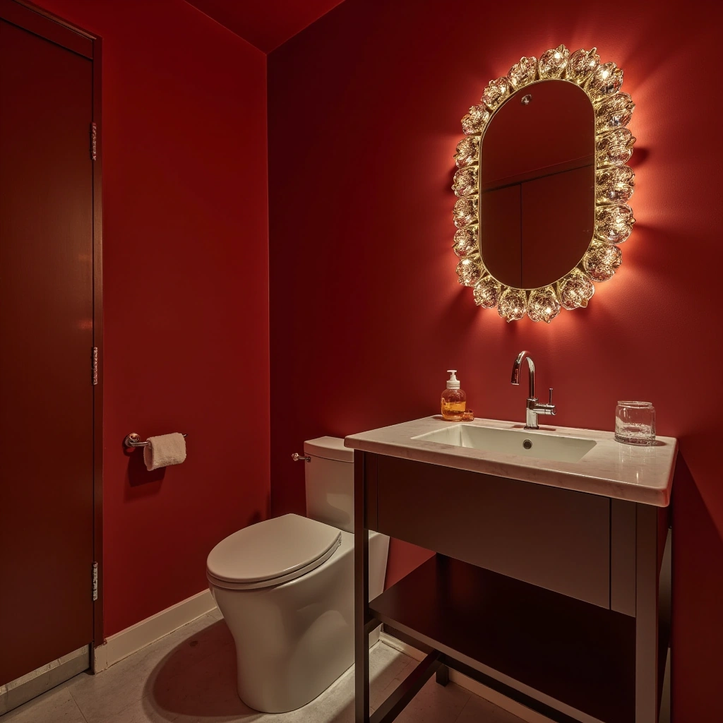 Red and Metallic Bathroom