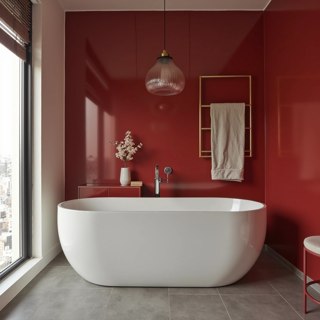 Industrial Red and White Bathroom with Metal Accents