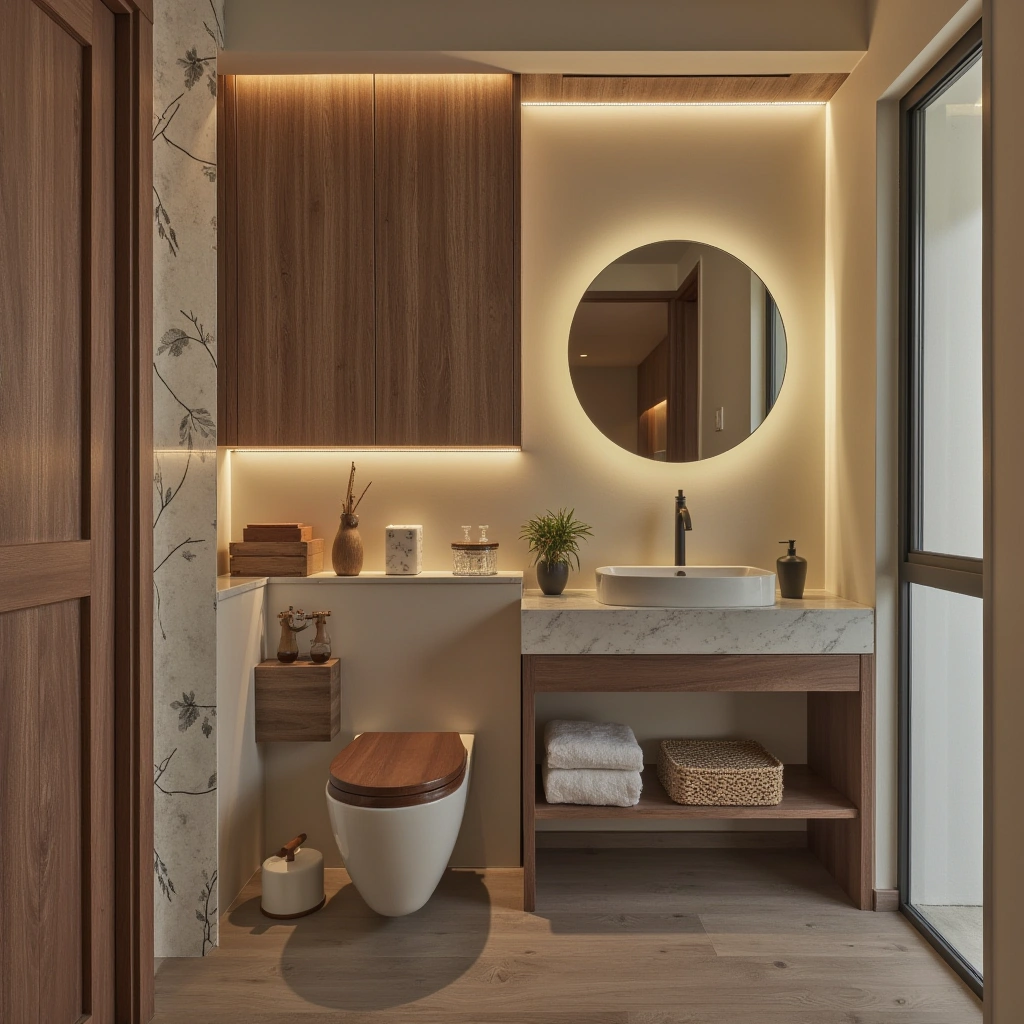 Boho Half Bathroom with Wooden Accents