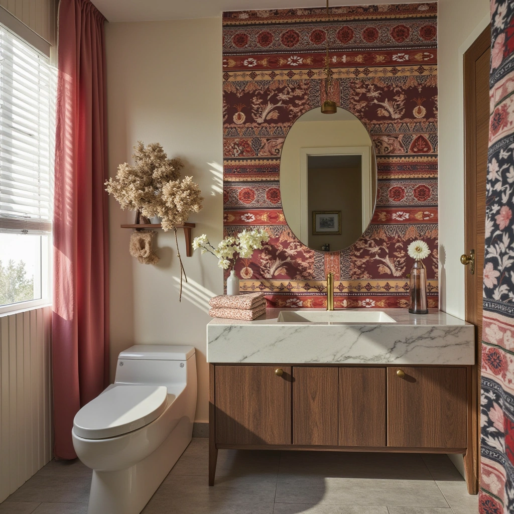Boho Half Bathroom with Bold Patterns