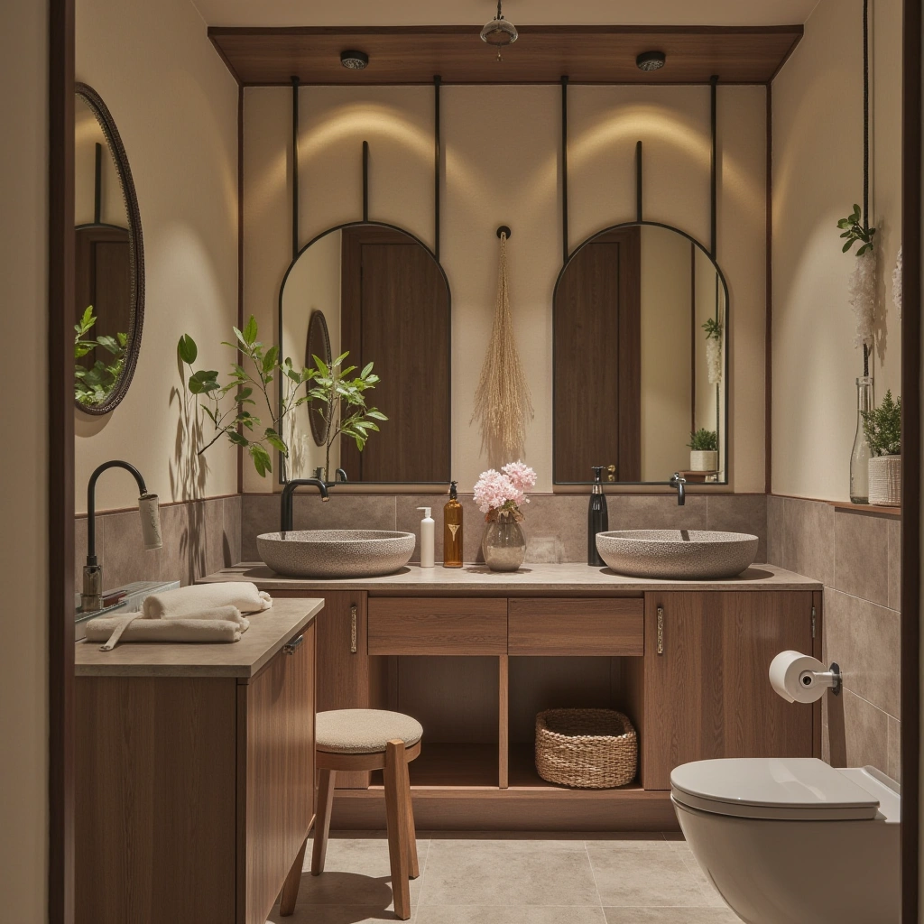 Boho Half Bathroom with Earthy Tones