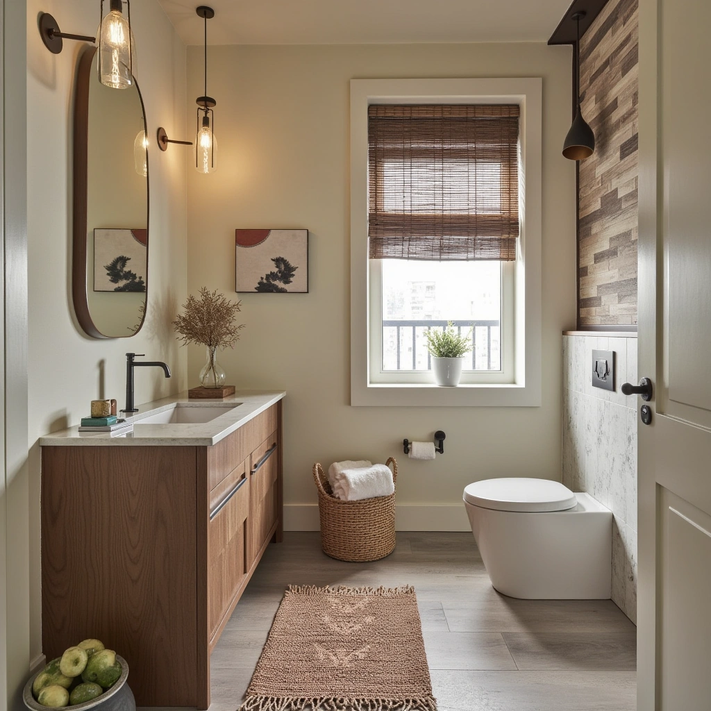 Boho Half Bathroom with Layered Textiles