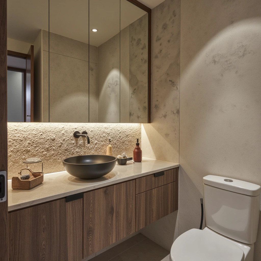 Boho Half Bathroom with Stone Accents
