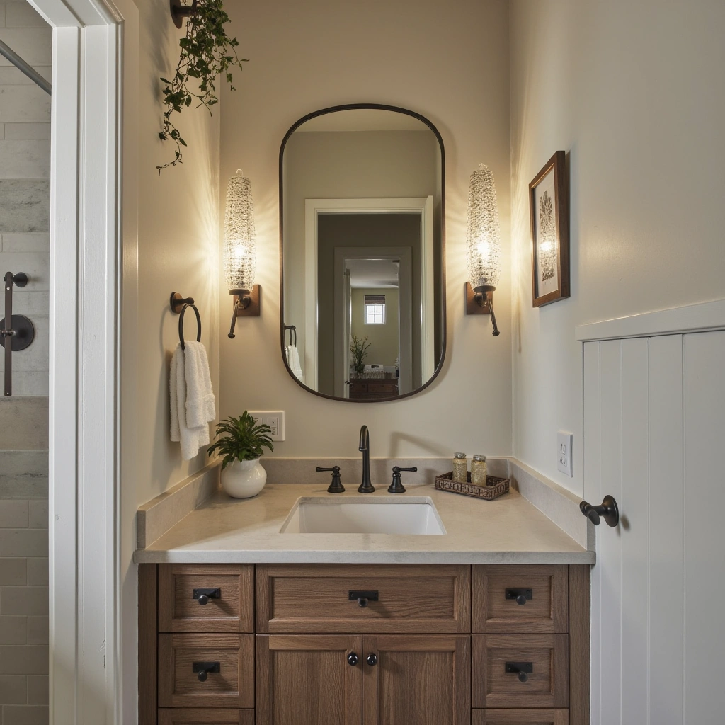Boho Half Bathroom with Metal Accents