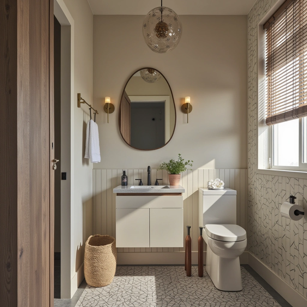 Boho Half Bathroom with Geometric Patterns