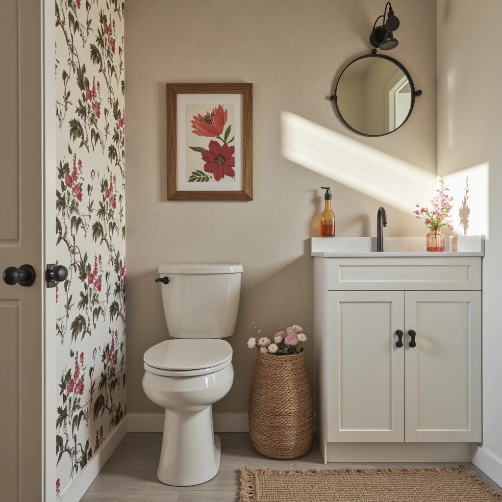 Boho Half Bathroom with Floral Prints