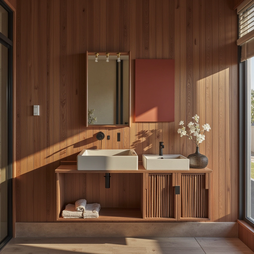 Cherry Wood Bathroom Artwork