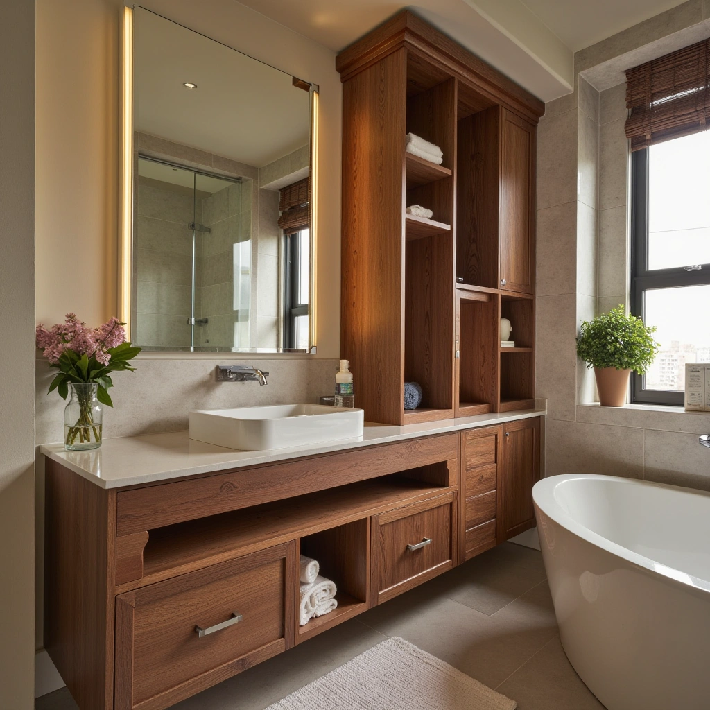 Cherry Wood Bathroom Storage Solutions