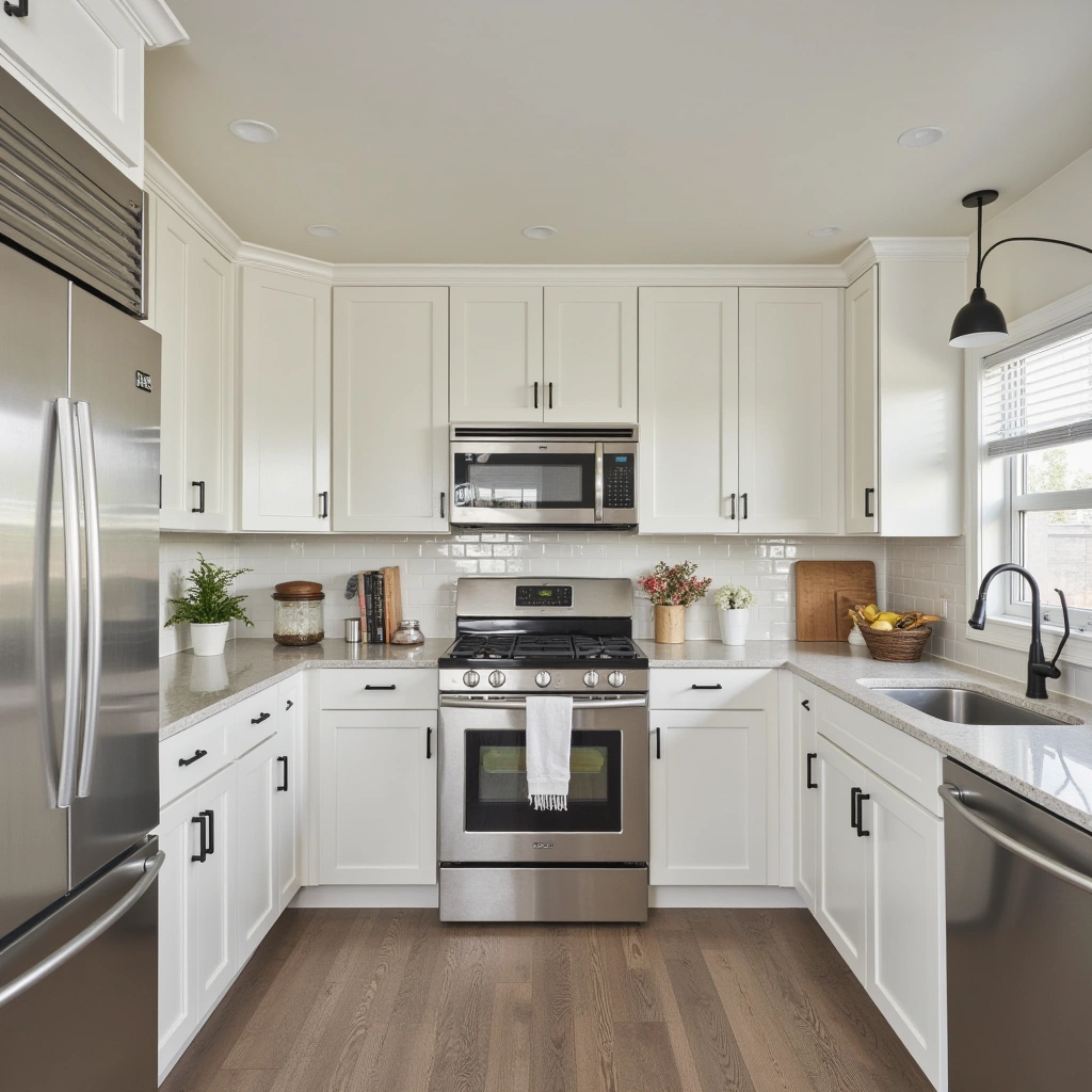White Farmhouse Kitchen with a White Stainless Steel Appliances