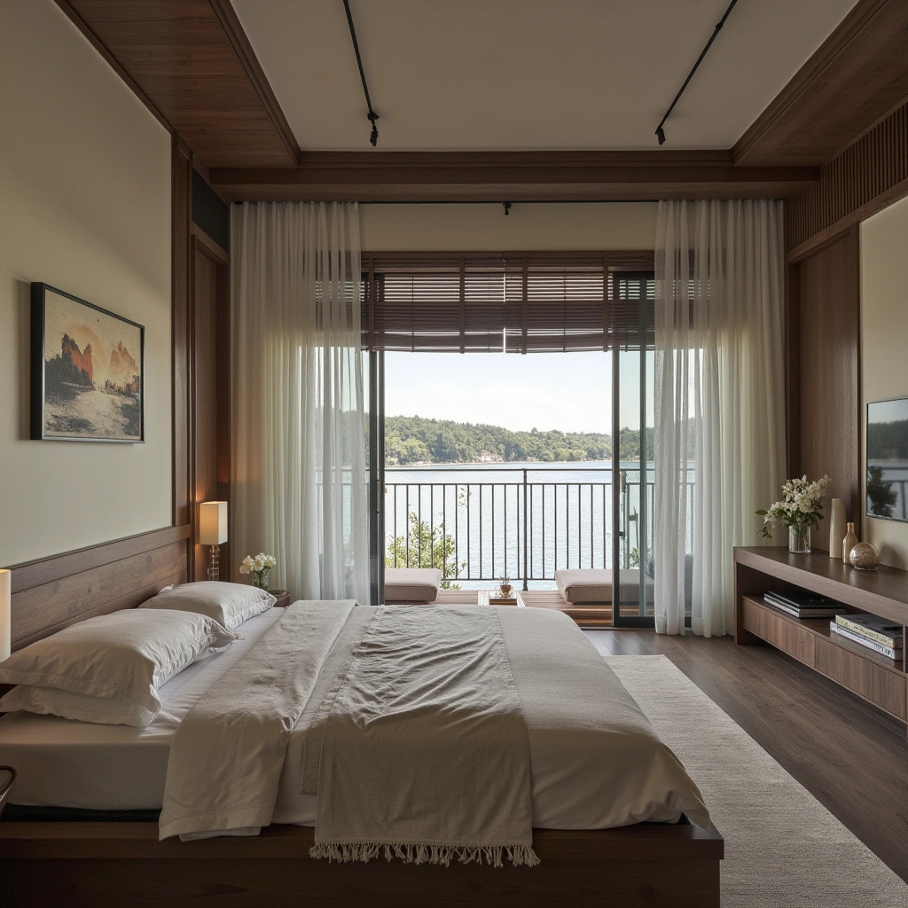 Bedroom with a Window and a Water View