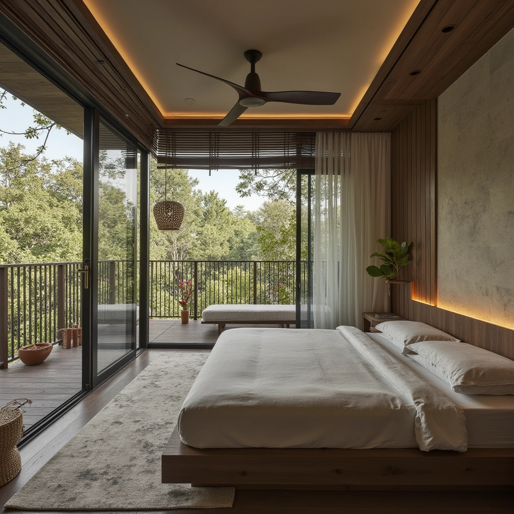 Bedroom with a Window and a Forest View