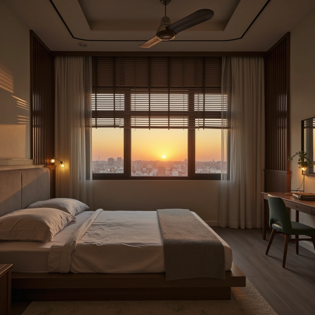 Bedroom with a Window and a Sunset View