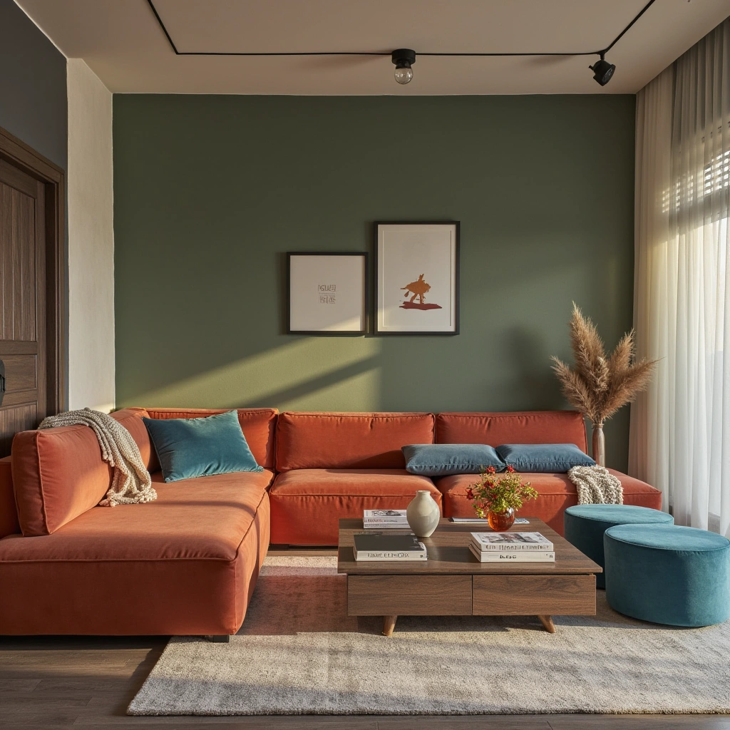 4. Bold Colored Sectional to Energize Your Living Room