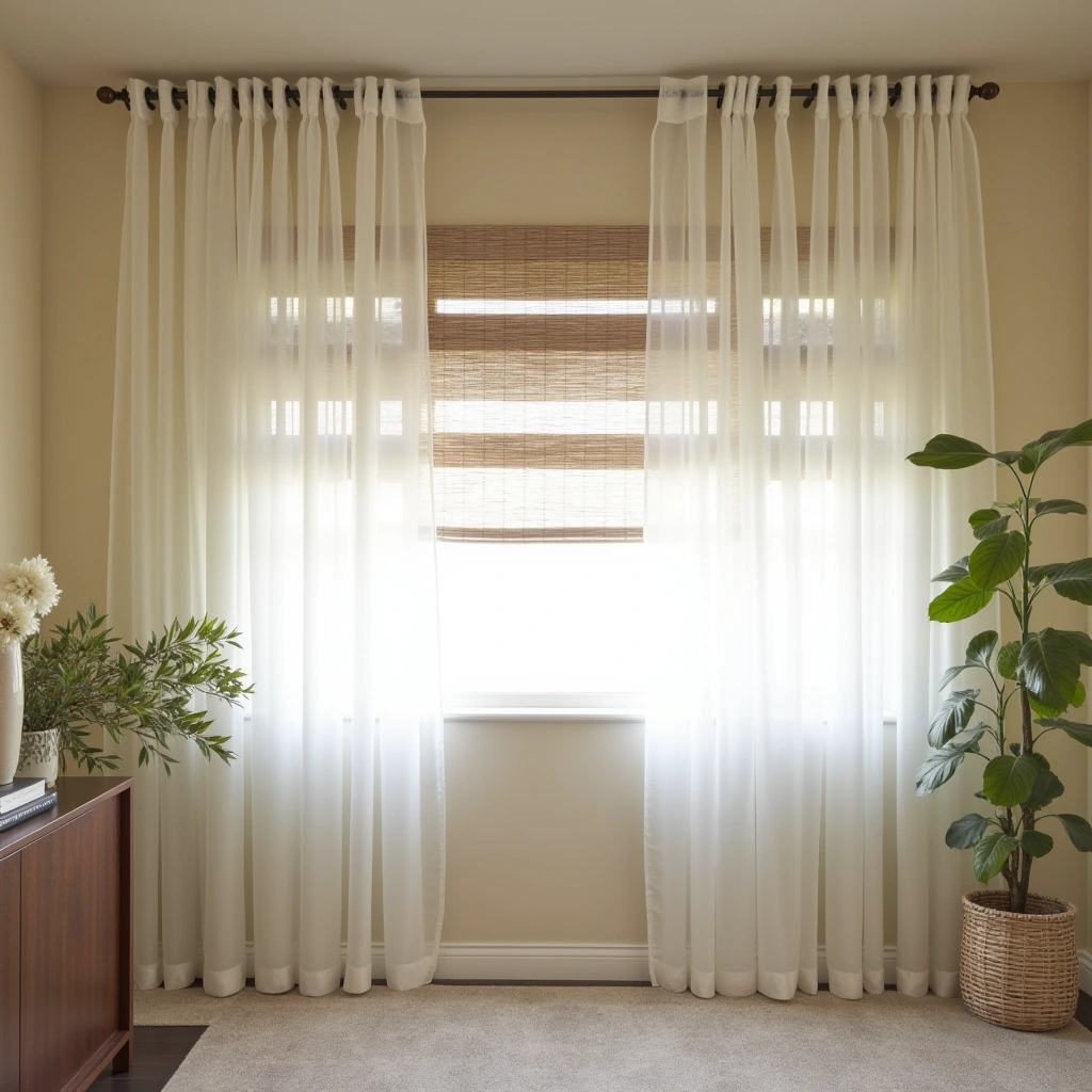 11. Sheer Curtains Paired with Roman Shades for Layered Privacy