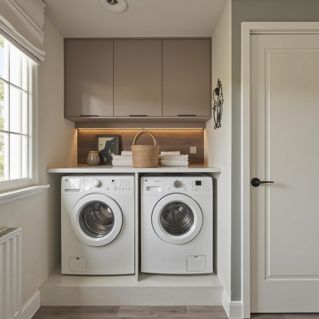 1. Compact Laundry Nook with Fold-Down Counter