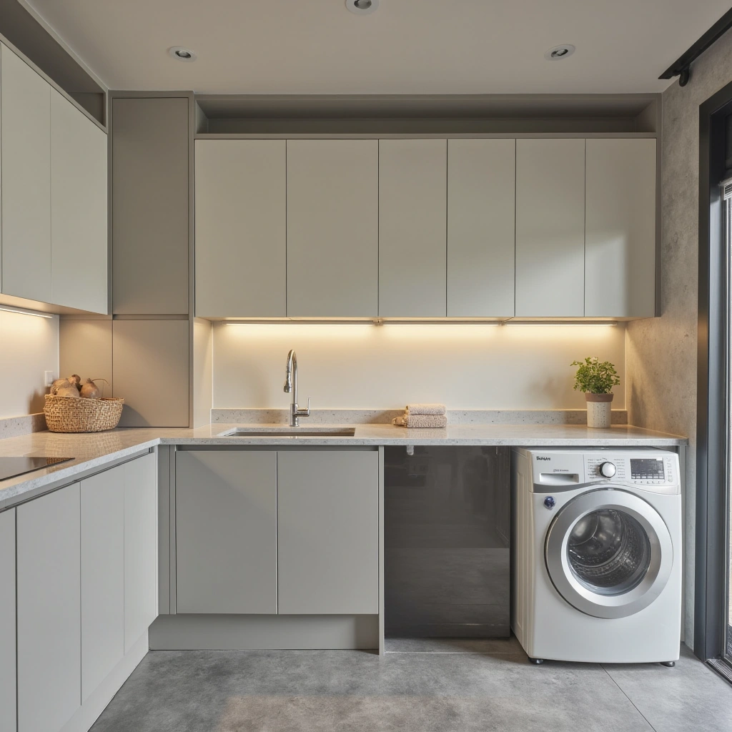 3. Sleek Modern Laundry with Minimalist Storage