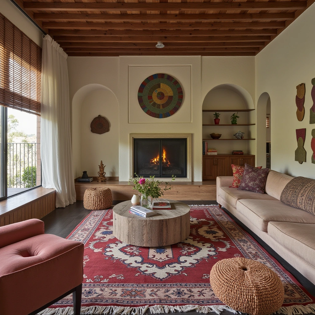 3. Bohemian Sunken Living Room with Layered Textures