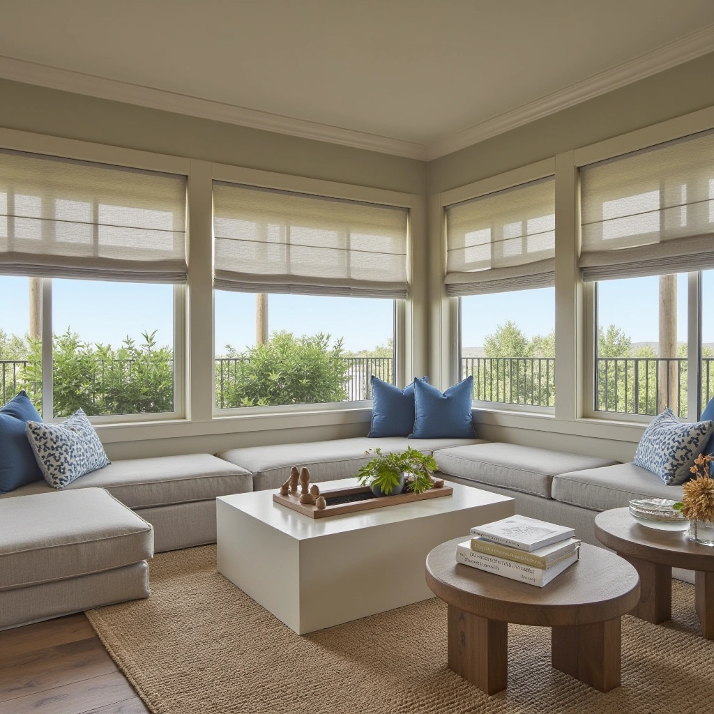 5. Coastal-Inspired Sunken Living Room with Light, Airy Colors