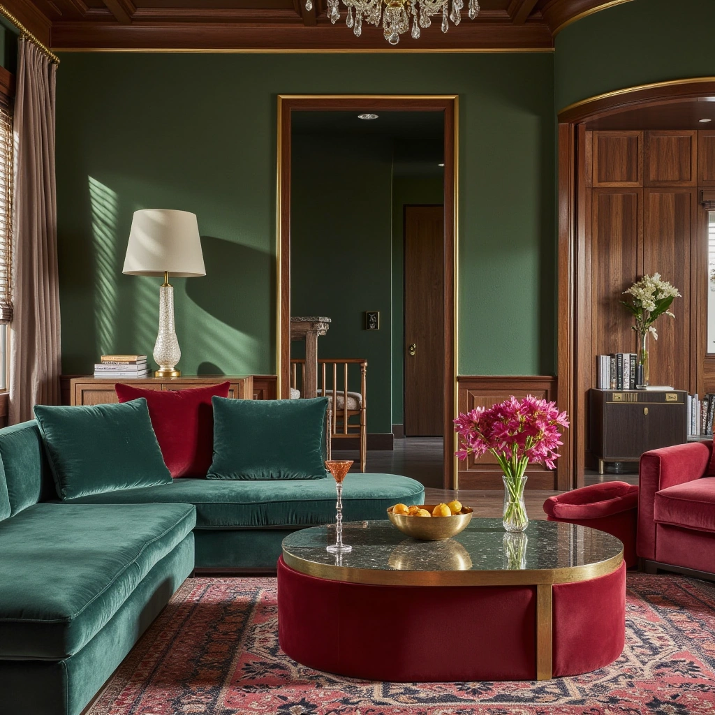 8. Glamorous 70s Conversation Pit with Velvet and Metallics