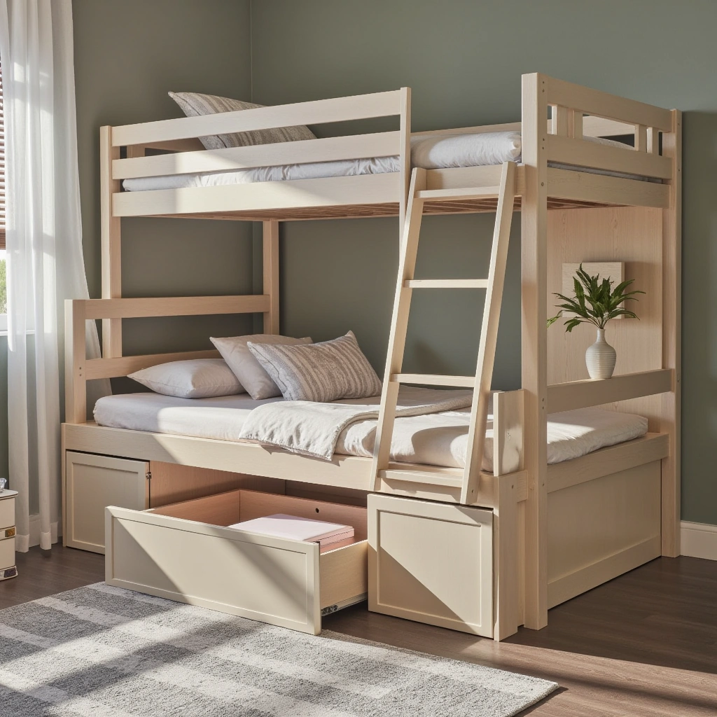 3. Loft Bed with Built-in Storage Drawers