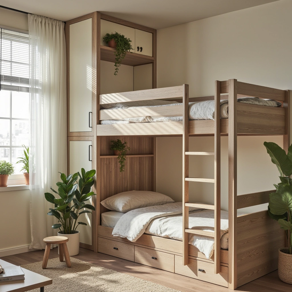 10. Loft Bed with Indoor Plants and Natural Elements