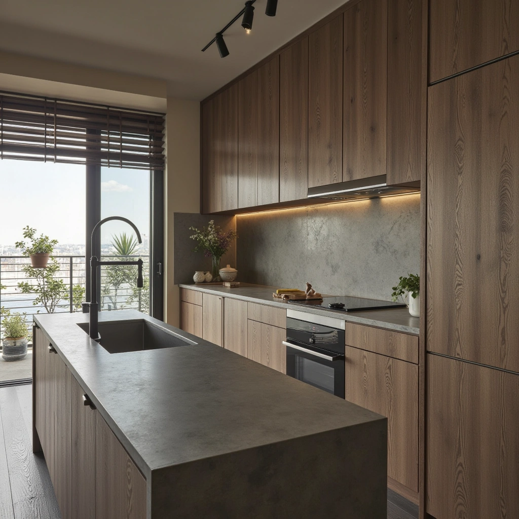 2. Concrete Countertops with Industrial Accents
