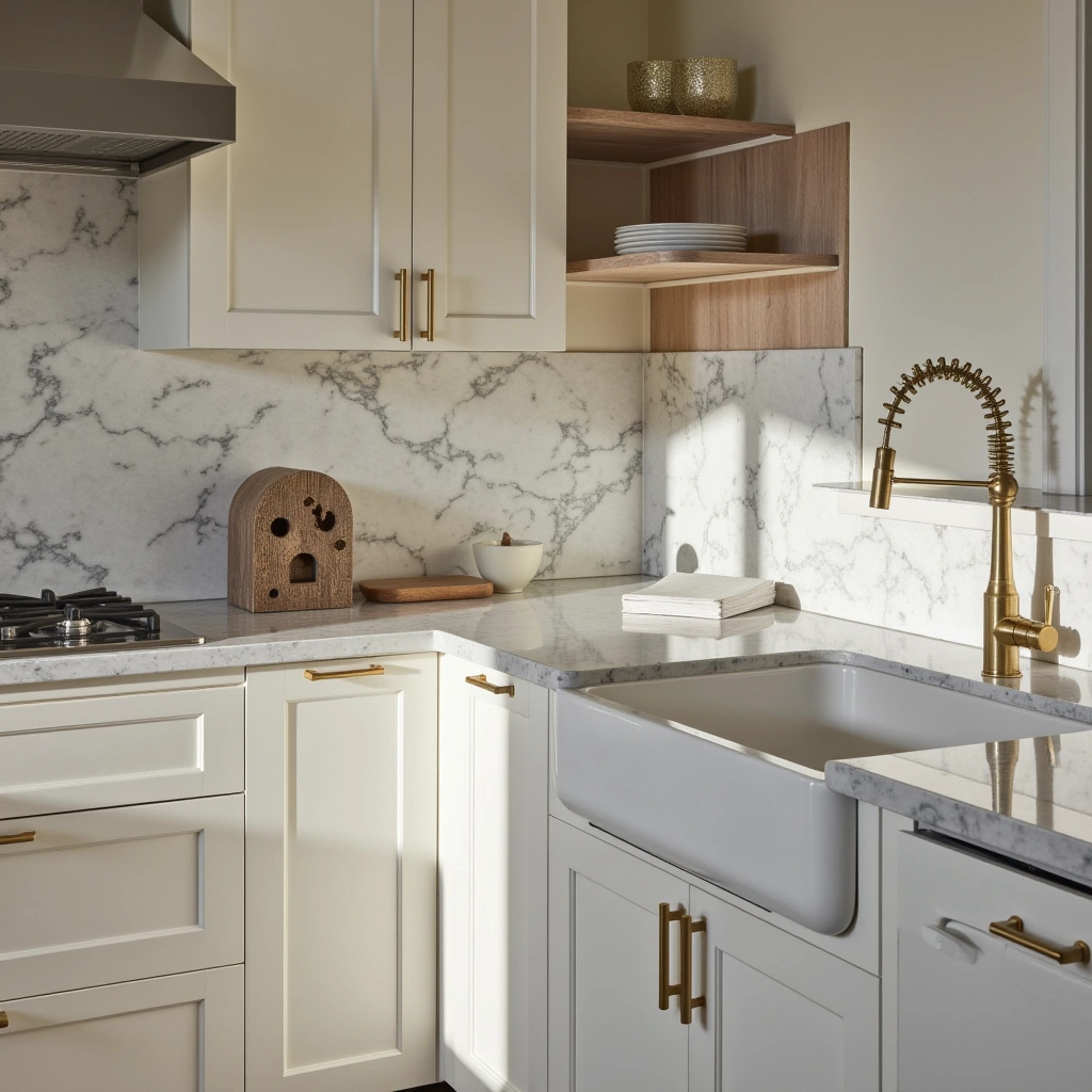 3. Marble Countertops with Elegant Gold Accents