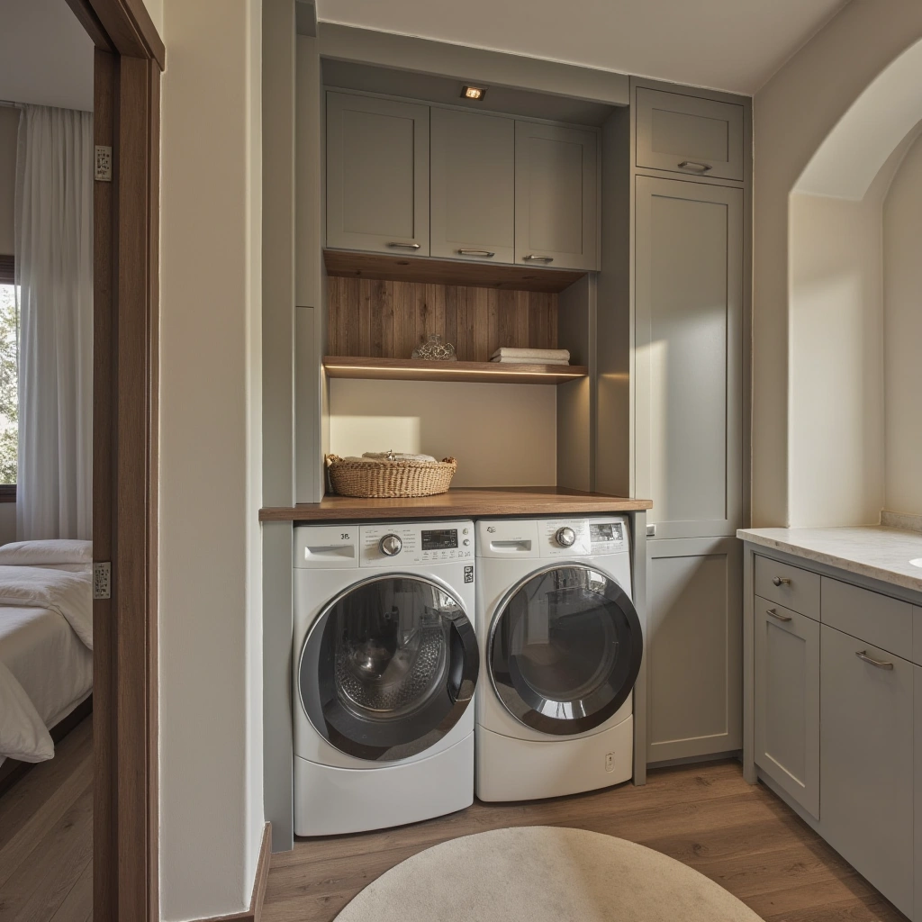 4. Stackable Washer and Dryer with Custom Surrounds